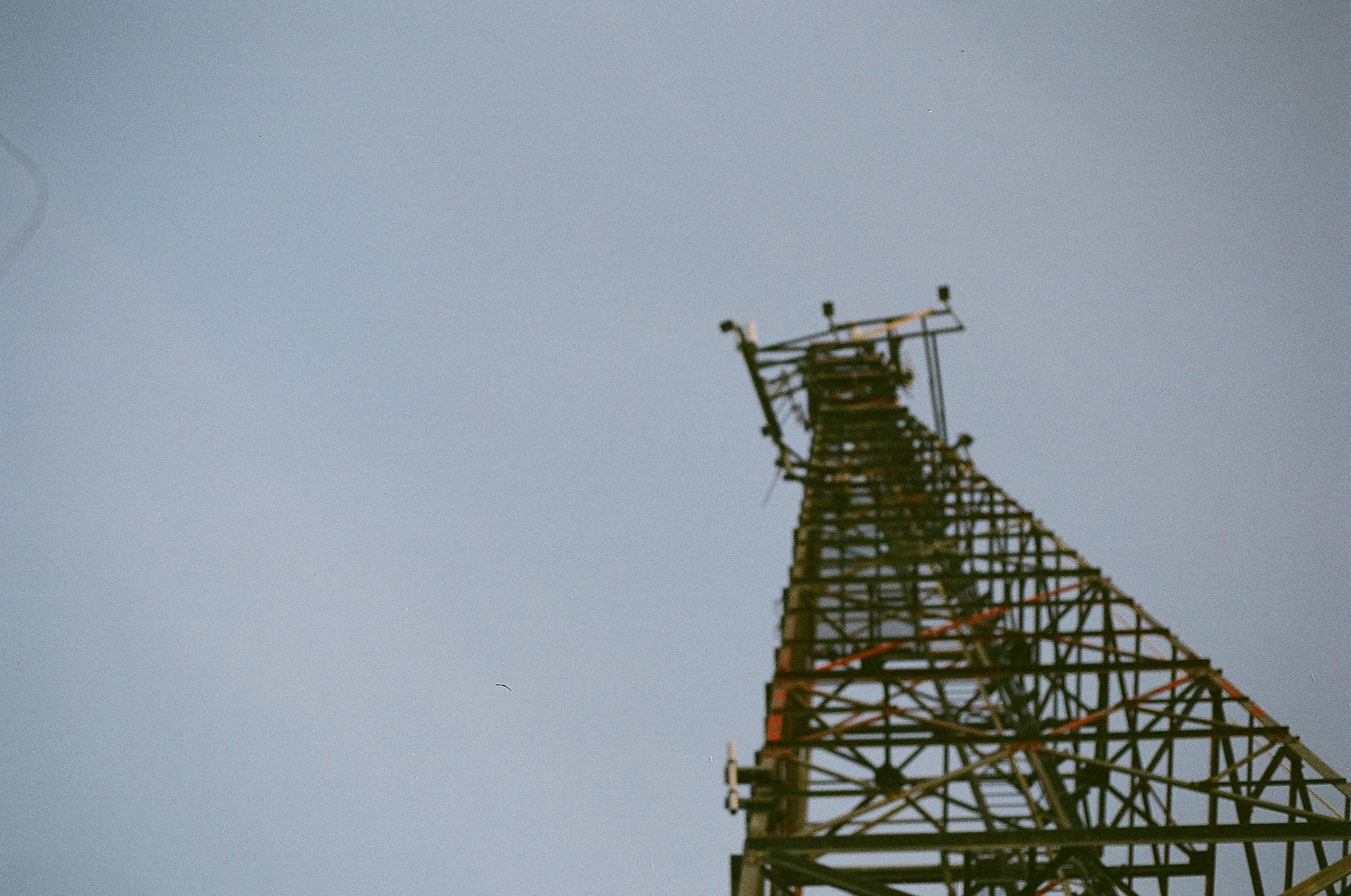photo of a radio tower in a bleak nova scotia gray sky